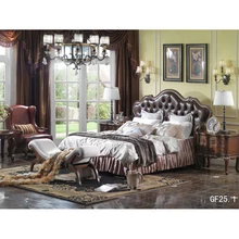 Американский стиль натуральная кожа класса люкс королевская кровать, мебель для спальни полный набор с прикроватная тумбочка ABC туалетный столик Столовый Текстиль GF25