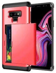 Premium Sliding Door Case with Hidden Card Slots and Anti - Scratch Full Protective Back Cover - Galaxy Note 9 (Red)