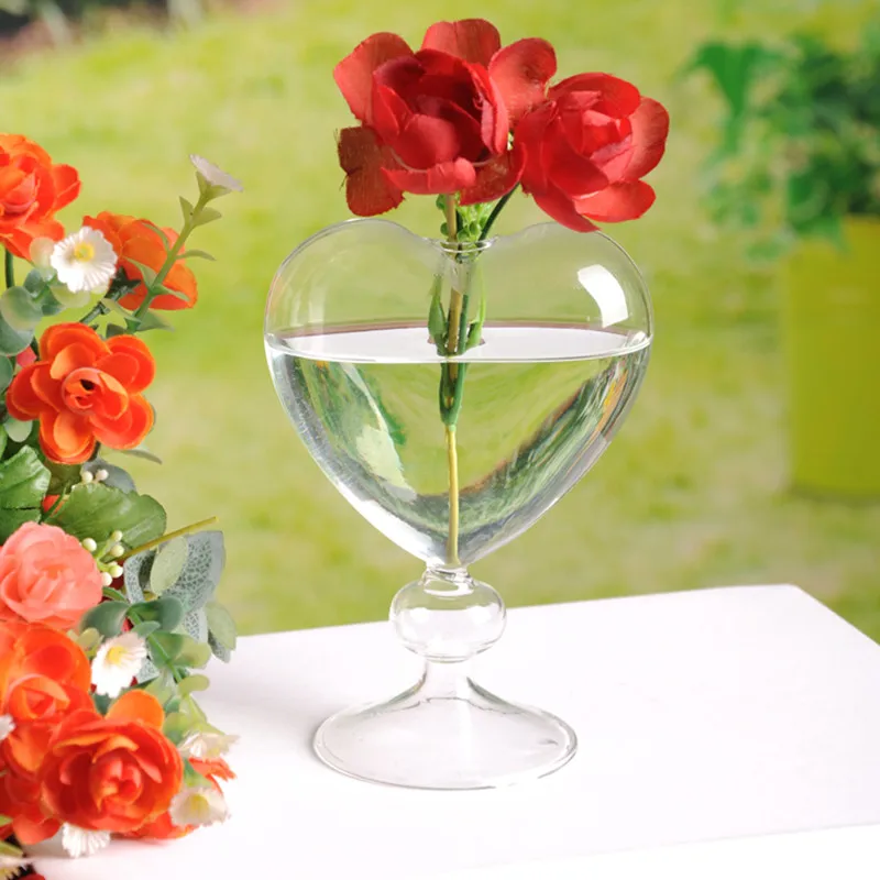 

O.RoseLif Glass Flower pots planter heart glass vase standing home decoration vase desktop decorative vase wedding party decor