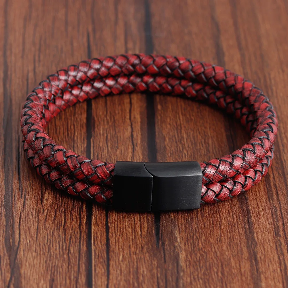 New Fashion Jewelry Men Bracelet Stainless Steel Magnet Clasp Antique Genuine Leather Cuff Bangle Bracelet Men - Image 3