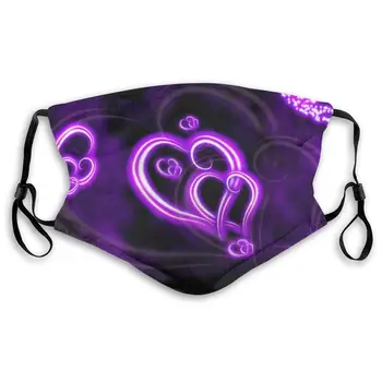 

Purple Love Print Mouth Masks With Filter Washable And Reusable Anti Dust Breathable Mask With Adjustable Ear Loops For Men And