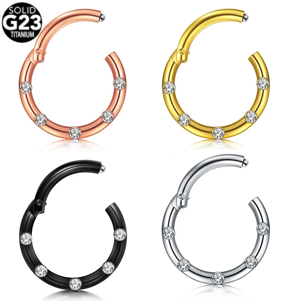 

G23 Titanium Nose Ring Zircon Septum Clicker Helix Piercing Ear Tragus Cartilage Helix Lip Nose Stud Piercing Body Jewelry