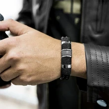 1 шт. черный кожаный браслет панк браслет черный/коричневый Плетеный сплав Магнитная Застежка модные браслеты наручные мужские ювелирные изделия