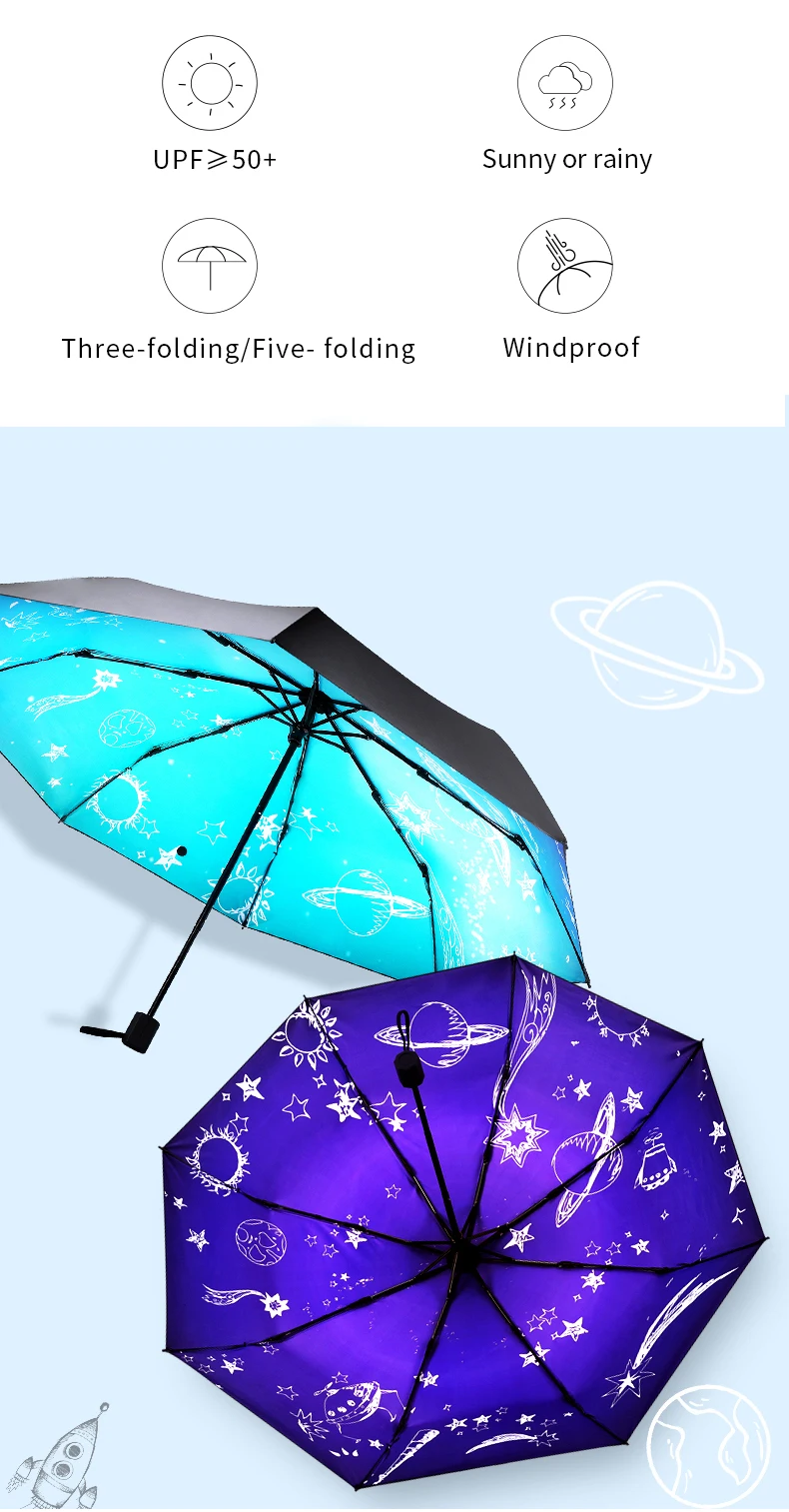 The Stars umbrella Folding Umbrella UV Protection Parasol Windproof Sunny or Rainy Woman Umbrella Mini Pocket Umbrella