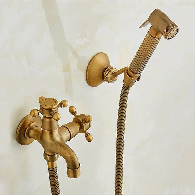 Wc Bidet Rubinetti In Ottone Antico Bagno Doccia Blow-Fed Ugello Della Pistola A Spruzzo Bidet Rubinetto Di Acqua Fredda Singolo Rubinetti Vasca Da Ba