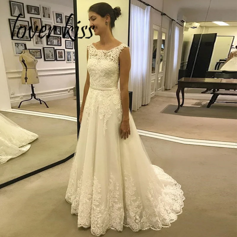 Lover Kiss Vestido Noiva свадебное платье трапециевидной формы с глубоким вырезом и поясом кружевное свадебное платье на заказ Brautkleid vestido de casamento