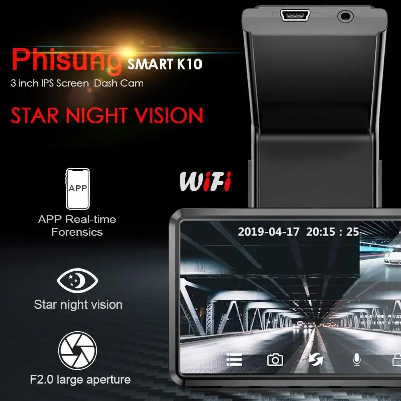 Phisung K10 FHD 1080P Автомобильный видеорегистратор Камера Dashcam видео рекордер WiFi Приложение Поддержка Камера заднего вида ночное видение