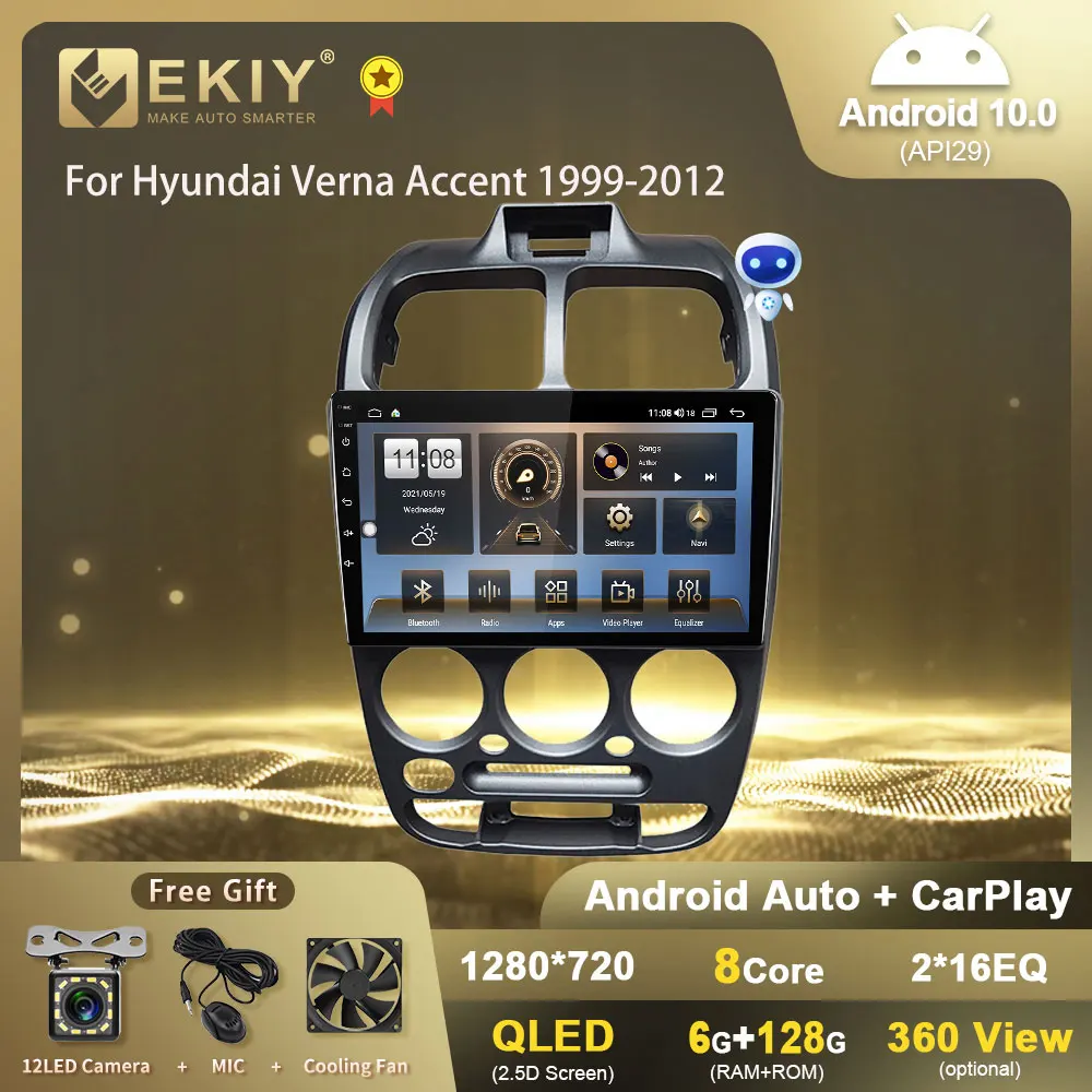 EKIY T7 QLED DSP Android 10 Автомагнитола для Hyundai Verna Accent 1999-2012 мультимедийный видеоплеер