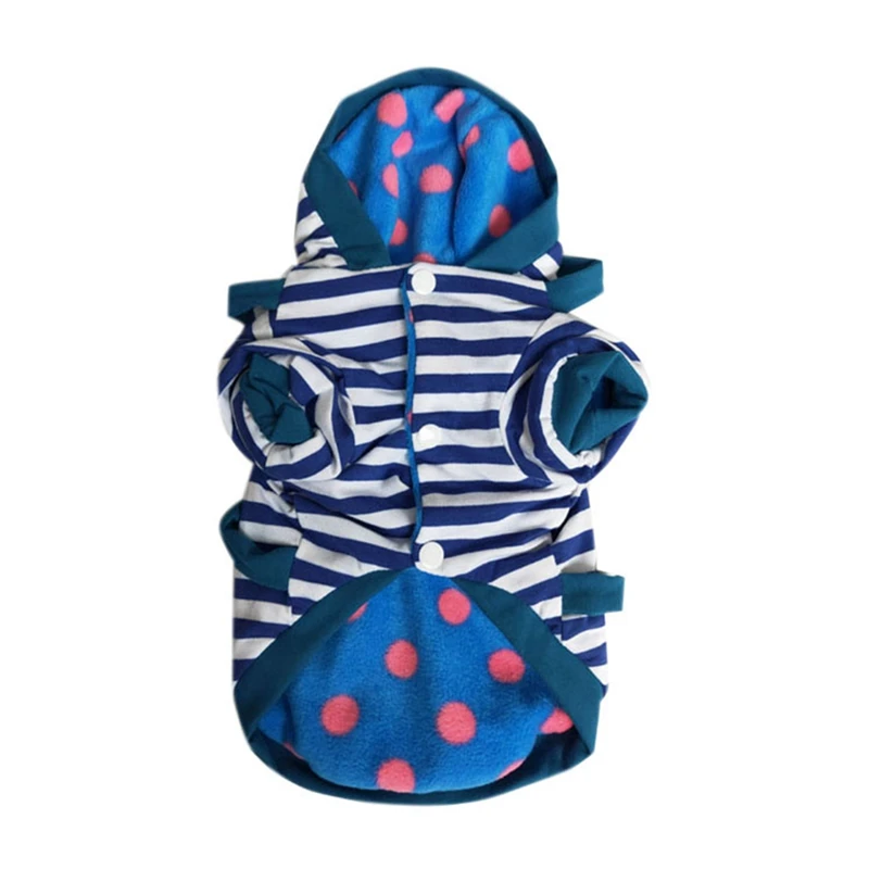 Одежда с принтом в виде собак зимние теплые Собака Куртка утепленная с капюшоном Костюм Собака Щенок 2 брюки с широкими штанинами худи с карманом для малых и средних собак - Цвет: Синий