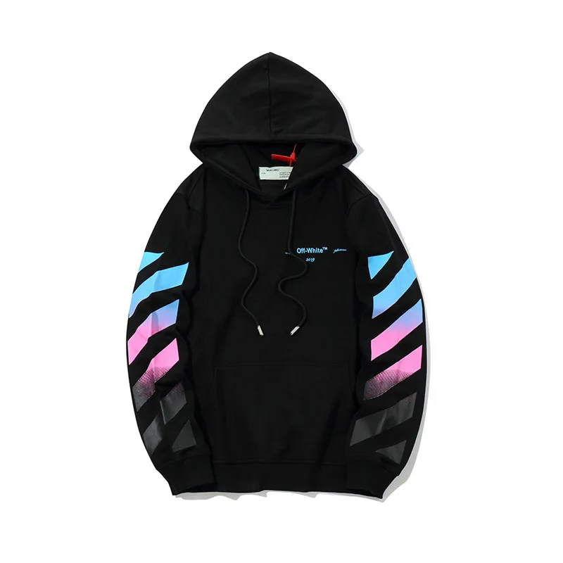 

Off Autumn And Winter Europe And America Popular Brand Qualified Rainbow Gradient Arrowhead Hooded Pullover Thin Hoodie Men And
