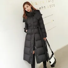 90% белая куртка-пуховик на утином пуху, Женское зимнее длинное толстое теплое пальто с капюшоном, Женская Корейская пуховая куртка, зимняя верхняя одежда, водонепроницаемая