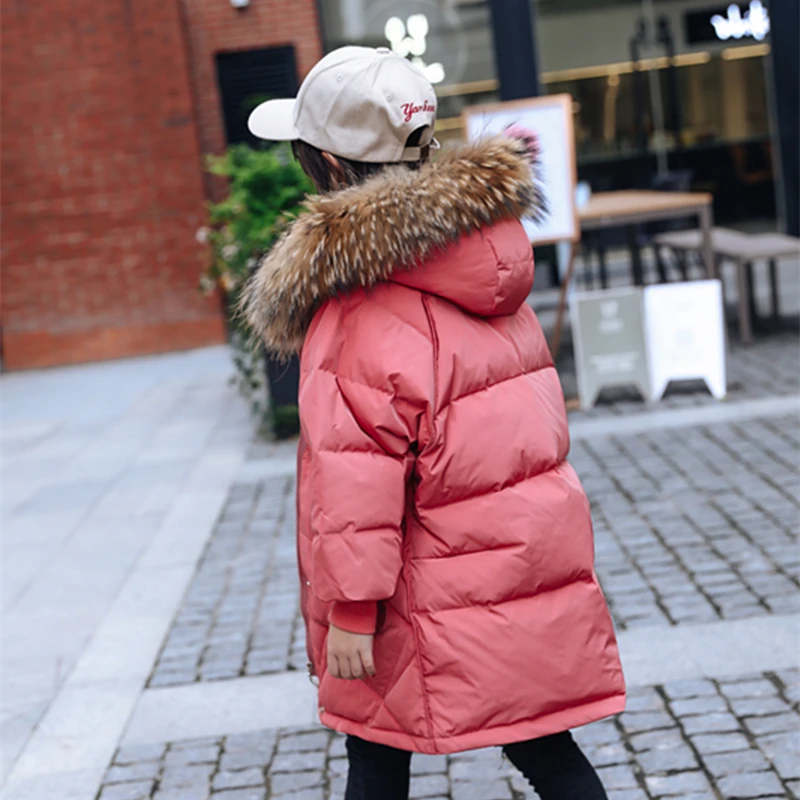 Брендовая модная куртка-пуховик для девочек Теплые детские пуховики пальто с натуральным мехом плотная верхняя одежда для детей-подростков на холодную зиму 8828