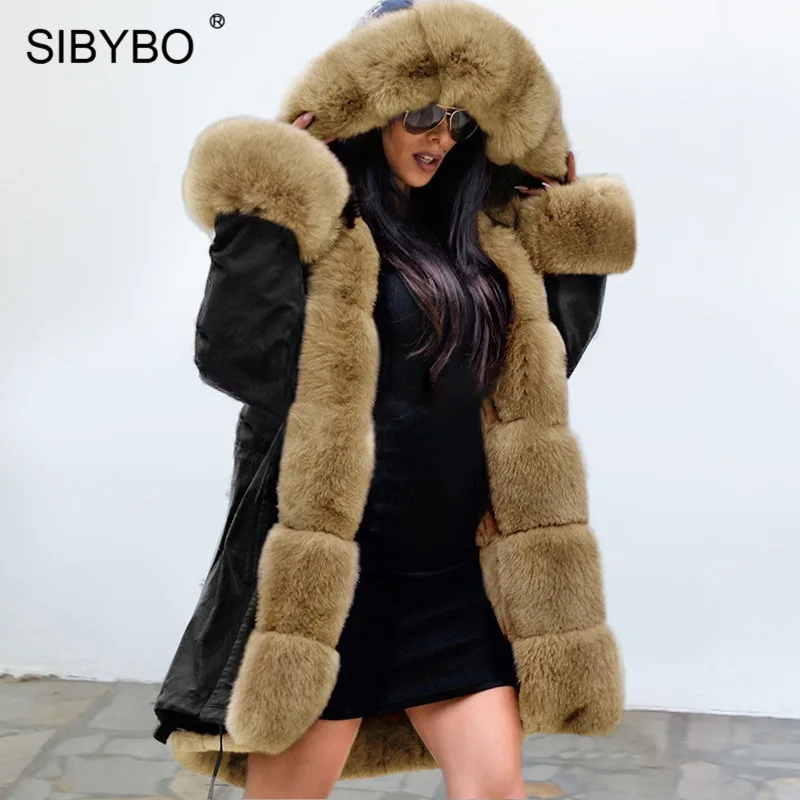 SIBYBO меховой воротник с капюшоном женская зимняя парка пальто модное плотное хлопковое пальто с длинными рукавами женские карманы теплые длинные женские топы