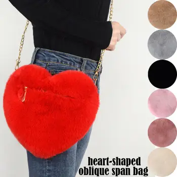 

UK 2020 Women Heart-shaped Bag Plush Love Shoulder Hairy Bag Valentine Day Gifts