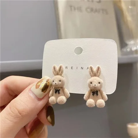 Earrings For Women Girls 2022 Fashion Korea Silver Needle Autumn And Winter Earrings Cute Flocking rabbit Ear Studs Jewelry