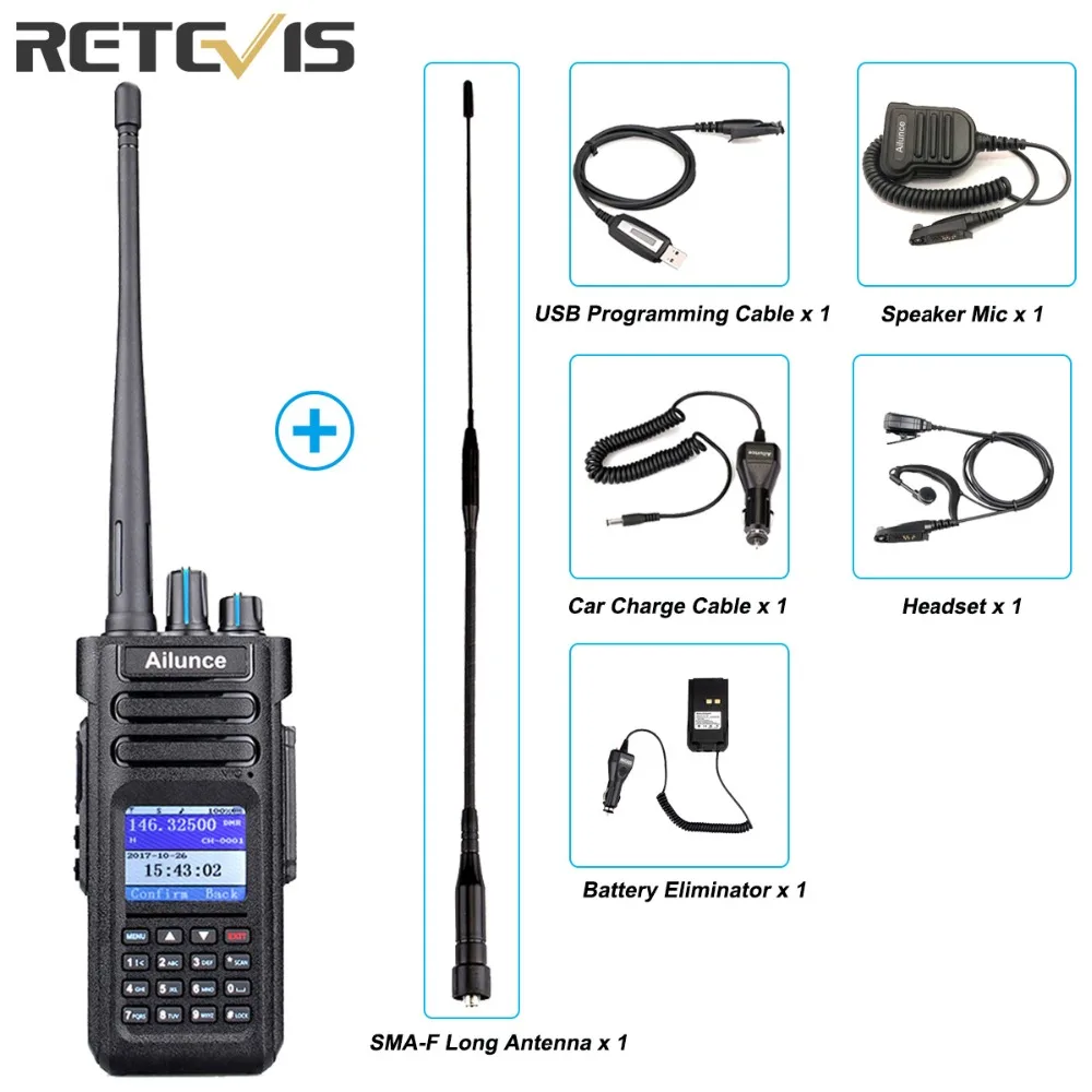 Retevis Ailunce HD1 Dual Band DMR Radio Digital Walkie Talkie (GPS) VHF UHF HF Transceiver Ham Radio Amateur +Accessories