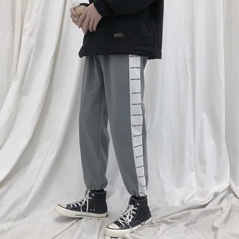 

2019 Autumn And Winter New Neutral Korean Version Of The Couple Personality Printing Side Tube Casual Sweatpants Joggers