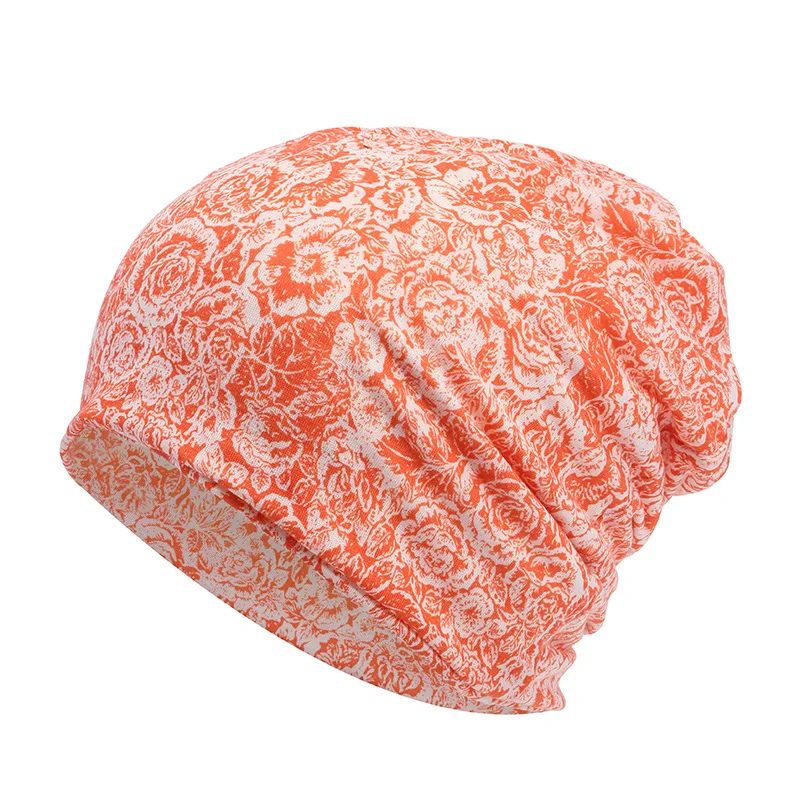 

2020 Four Seasons Cap Autumn Winter Cotton Set of Head Cap Rose Pattern Printed Turban Hat Men And Women Hat Scarf Dual Purpose