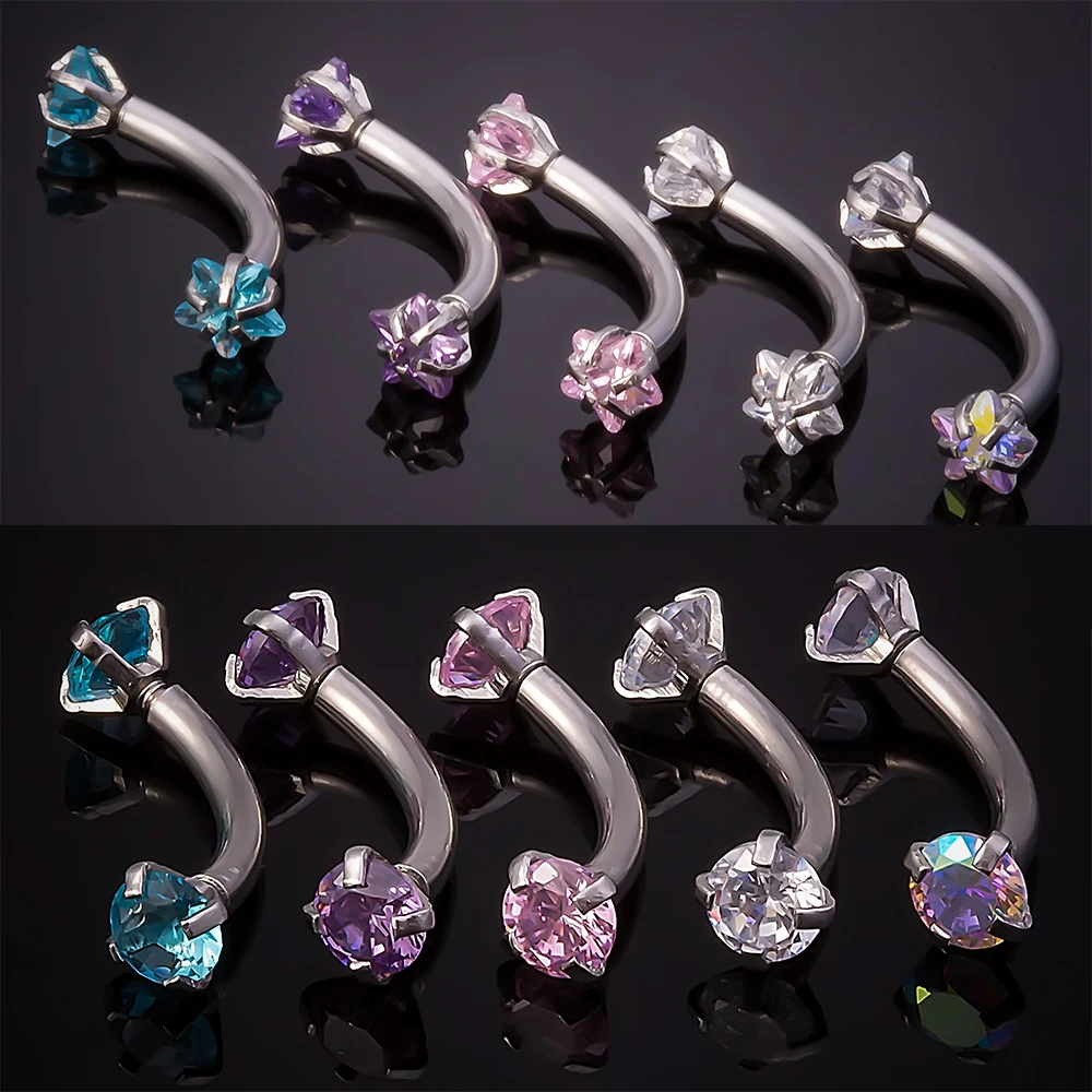 

1pc Steel Cubic Zirconia Eyebrow Piercing Women Curved Barbells Labret Helix Earlets Rings Jewelry 16G Tragus Bar Body Jewelry