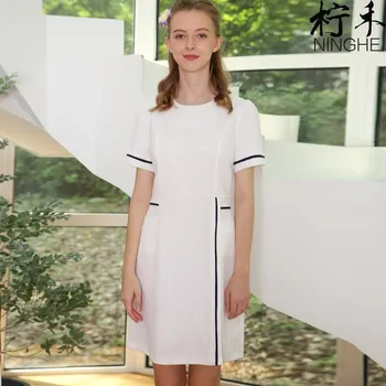 

2019 Summer New Design Beauty SPA Dress Health Club Work Uniform Korean Style Short Sleeve White Nurse Workwear Wholesales