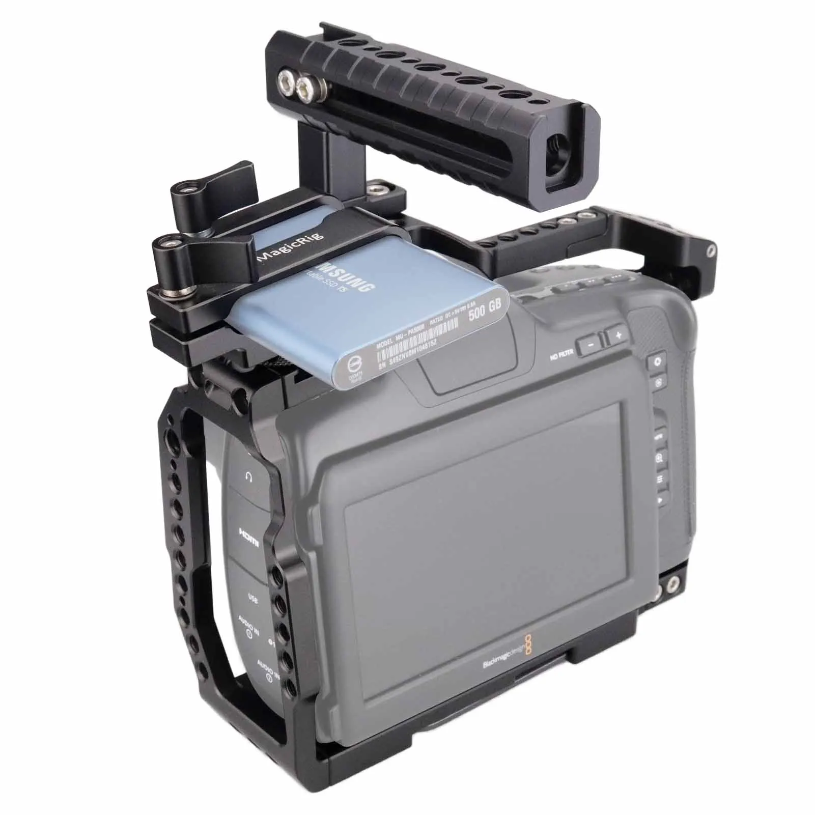 

Полная Клетка MAGICRIG для карманной кинокамеры Blackmagic Design 6K Pro /G2, с верхней ручкой и держателем SSD T5, для BMPCC 6K Pro /G2