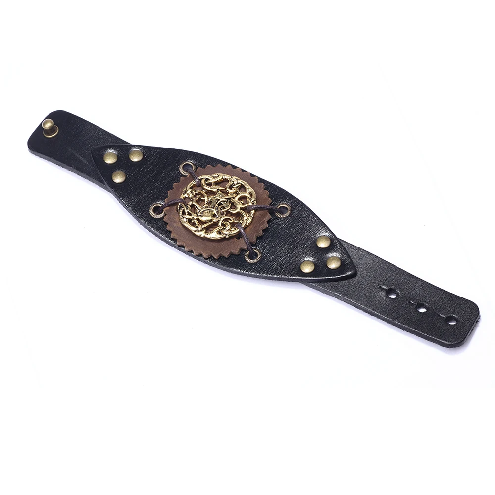 Панк индивидуальность мужской кожаный браслет из нержавеющей стали модный браслет регулируемый браслет с пряжкой