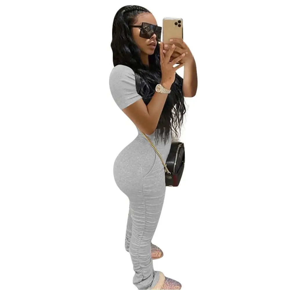 

Sexy Women Two Piece Set Solid Color Crop Top + Long Pants Pleated Slim Party Night Jogging Femme Summer Cloth For Women