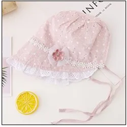 pink Летний для новорожденных головной убор для девочек; шапочка принцессы с полой шляпой для маленьких девочек; шапочка с кружевом; хлопковая детская шапочка с цветочным рисунком - Цвет: pink