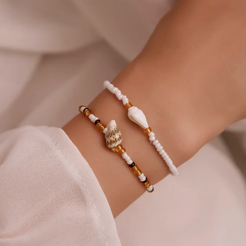 Женские браслеты Cowrie Shell 2 шт./компл. золотого цвета крошечные бусины