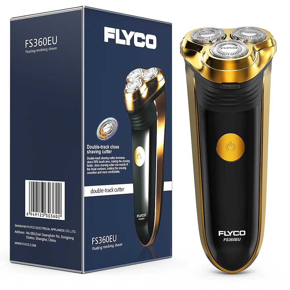 FLYCO FS360 Original Electrict Shaver Support Rechargeable Beard Trimmer with 3D Double-track Floating Heads for Men