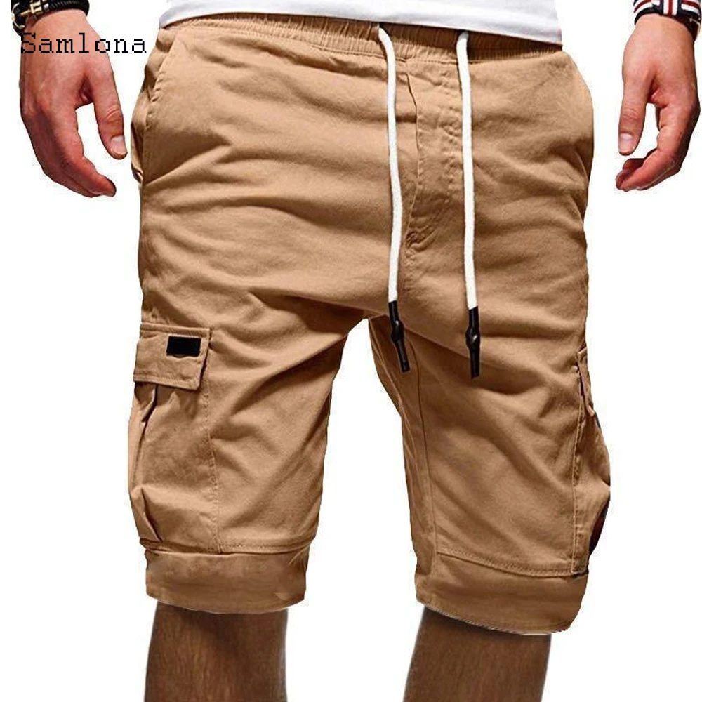 

2020 Casual Bottom Summer Cargo Shorts Men Safari Style Leisure Men clothing Lace-up pockets Knee Length Male Bermuda Shorts