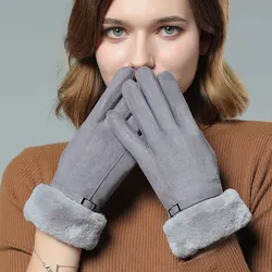 2021 New Winter Gloves Womens Fashion Suede Plus Velvet Touch Screen Cold Gloves Outdoor Cycling Driving Warm Windproof Gloves