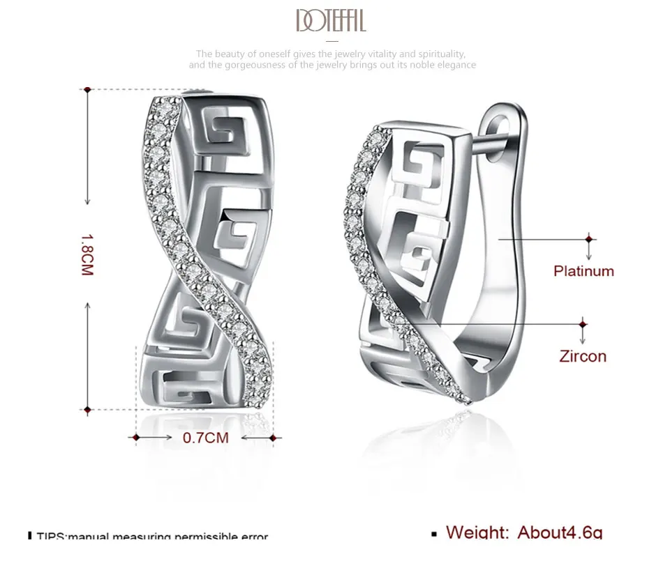 DOTEFFIL 925 Sterling Silver Classic AAA Zircon Earrings Fashion For Woman Wedding Engagement Party Gift Jewelry