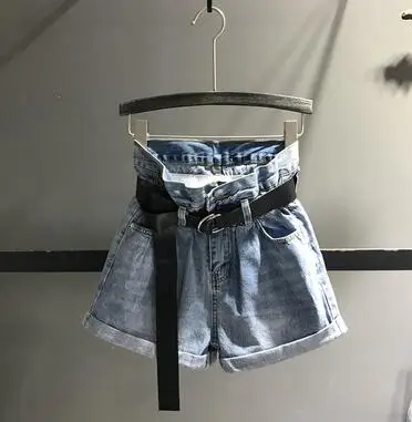 blue Летние новые модные джинсовые шорты с высокой талией женские повседневные свободные широкие джинсовые шорты J442 - Цвет: blue