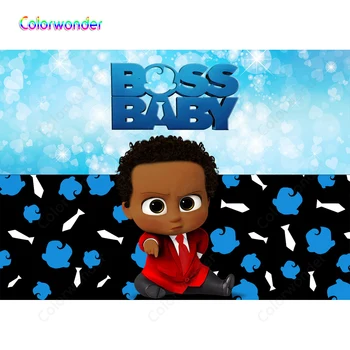 

Boss Baby Series Photography Blue with White Hearts Black Backgrounds White Ties Africa American Boy Backdrops for Kids Birthday