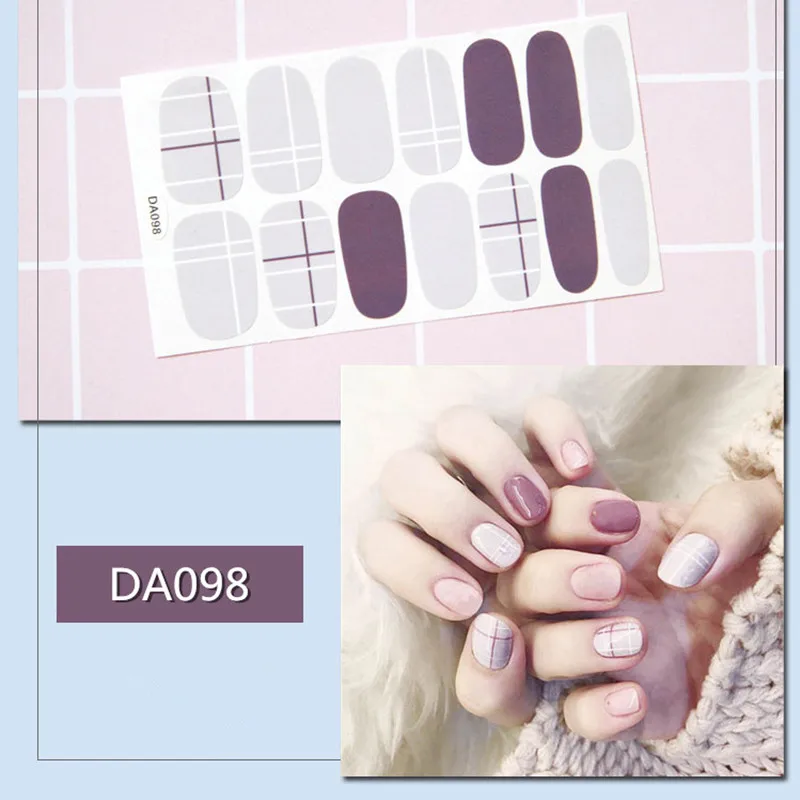 Lamemoria 14 типсов/лист Мода ногти Советы 3D Клей Полный Обертывания экологические ногтей наклейки-лак маникюрные инструменты Прямая поставка - Цвет: DA098