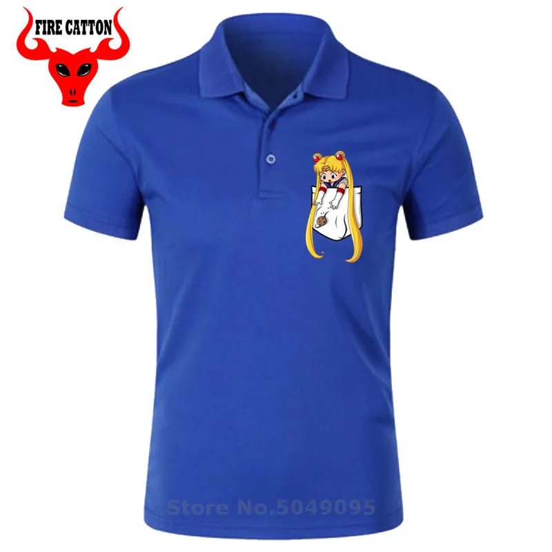 Royal Blue Топ Бренд одежда карман Сейлор Мун Поло рубашка мужская деловая Повседневная однотонная Мужское поло рубашка короткий рукав высокое качество Чистый хлопок - Цвет: Royal Blue