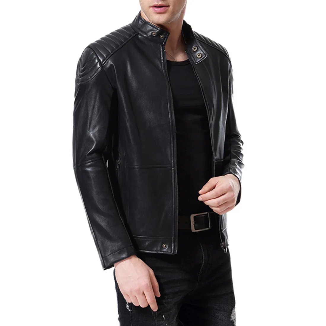 Autumn New Style Foreign Trade Large Size Men'S Wear Stand Collar Trend Washing PU Leather Jacket Casual Leather Coat B008
