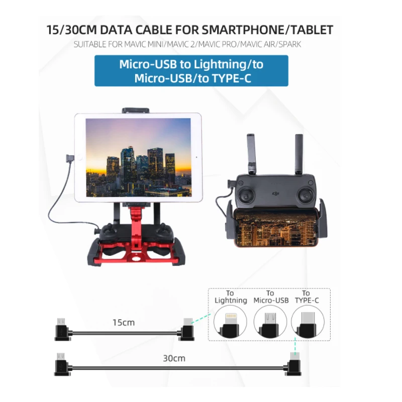 

Micro-USB to Lightning/TYPE-C/Micro-USB Data Cable Smartphone Tablet 15/30cm Line For DJI MAVIC MINI SE/MAVIC 2/MAVIC AIR/Spark