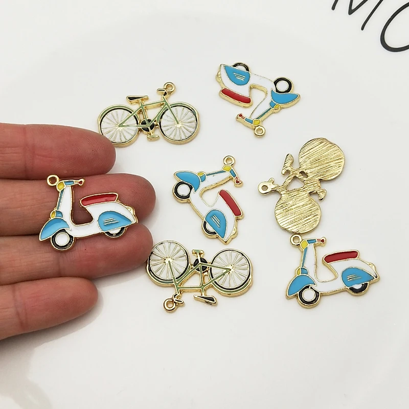 

10pcs/pack Transportation Motorcycle Bicycle Enamel Charms Handmade Floating Charms for Jewelry Making Earrings Golden Base