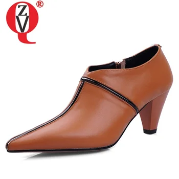 

ZVQ 2019 spring autumn new fashion sexy women pumps outside mid heels pointed toe genuine leather office women shoes size 34-42