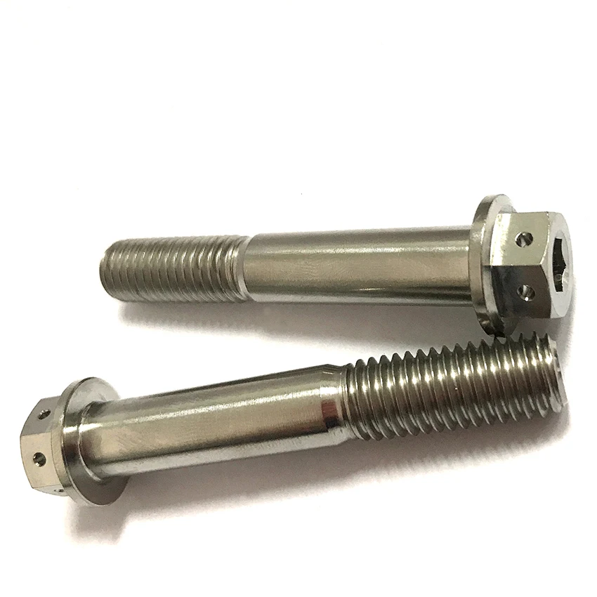 

2 PCS Titanium Flange Head Hexagon Bolt 6 Holes M10 x （1.5）x 65 Gr5 Titanium Alloy Material Factory Wholesale Price