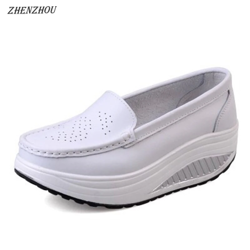 Envío gratis de cuero genuino de primavera suela exterior blanda zapatos de trabajo zapatos de mujer negro zapatos columpio mujer de talla grande cuñas zapatos de mujer únicos