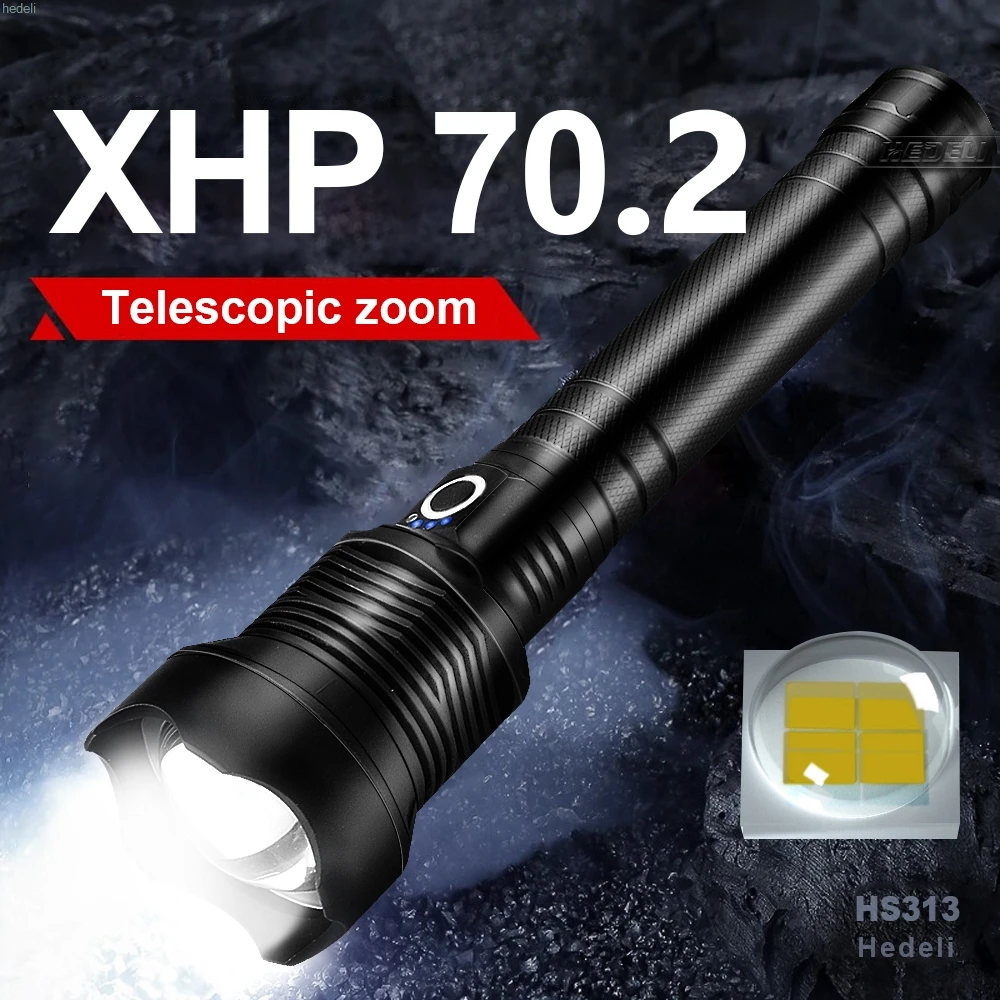 250000lumens xhp70.2 most powerful led flashlight 18650 or 26650 usb torch xhp70 xhp50 cree lantern hunting Tactical flashlight