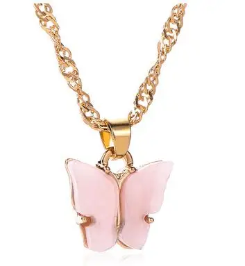 pink Timlee N020 прекрасный сладкий бабочка кулон металлический ключицы ожерелья нежные аксессуары - Окраска металла: pink