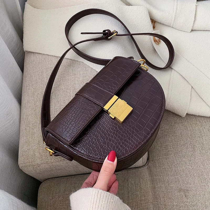 

Stone Pattern PU Leather Saddle Bag For Women 2020 Designer Branded Shoulder Handbags Female Tending Small Crossbody Bag