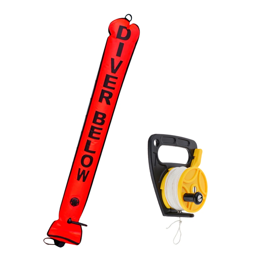Deluxe Orange 4FT Safety Scuba Diving Diver Below SMB Surface Marker Buoy & Dive Wreck Reel Line Handle