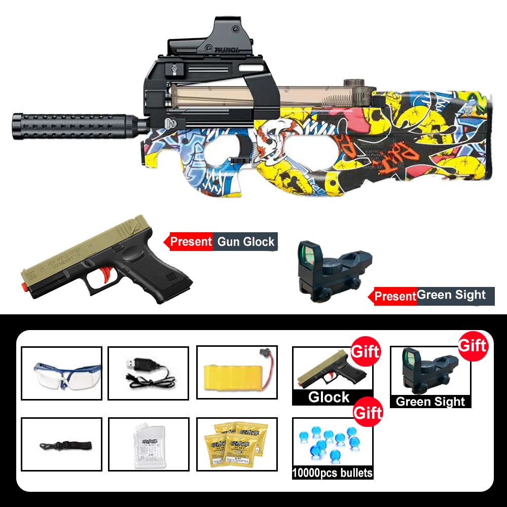2020 électrique P90 Graffiti édition jouet pistolet Snipe Simulation Glock cadeaux arme extérieure eau douce balle pistolet jouets pour garçons enfants