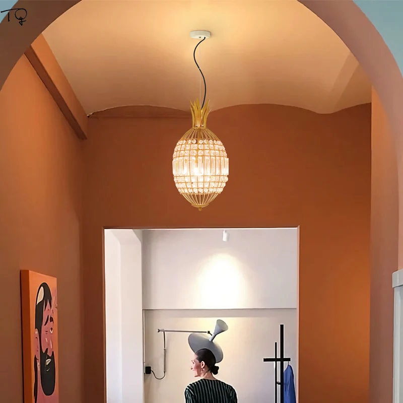 Salanda Роскошный Ретро Винтажный Золотой стеклянный кристалл Pednant свет светодиодный в форме ананаса сетки дизайн гостиная спальня прикроватный коридор