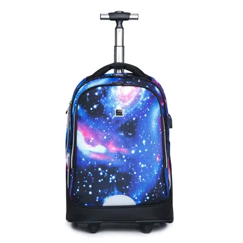 

Cute Galaxy Girls Women Backpack Teenager Student Bookbags with Wheels Pull Rod Casual Travel Bag Organizer Durable Satchel